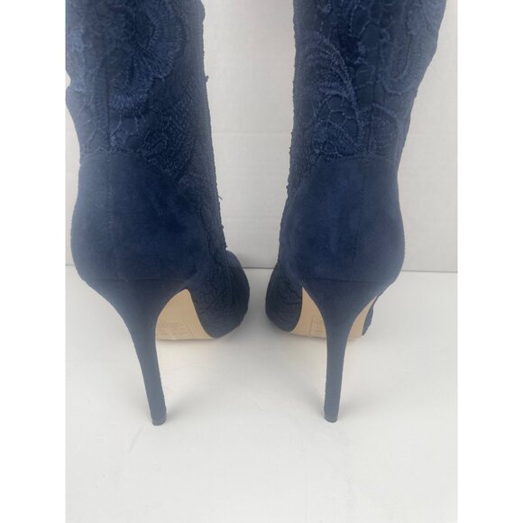 Knee-High Navy Blue Lace-Up High Boots Sz 7 Stiletto & Side Zipper Goth Witchy - Picture 12 of 16